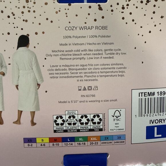 Room Service Cozy Wrap Robe Cable Textured Jacquard Fabric Ivory Large NWT - Picture 3 of 4